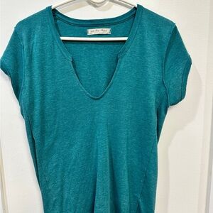 We The Free Teal Short Sleeve V-Neck Top